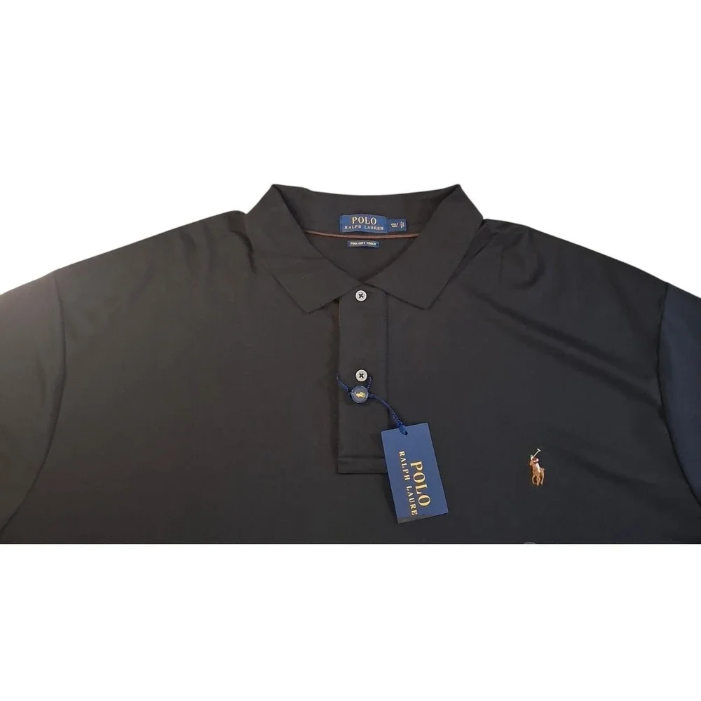 Polo Ralph Lauren Mens 4XLT Black Pima Soft Touch Long Sleeve Polo Shirt NWT